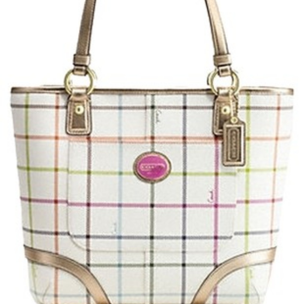 NWOT Coach Ivory Heritage Tattersall Plaid Tote